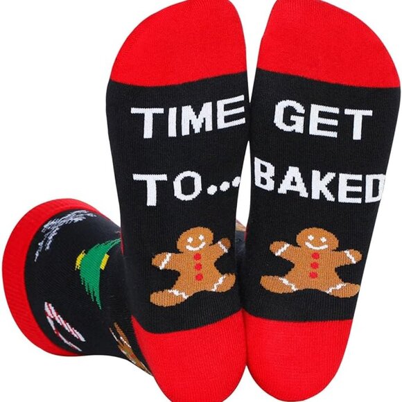 Funny Christmas Socks | “Time to Get Baked” Gingerbread Holiday Socks - Picture 1 of 3